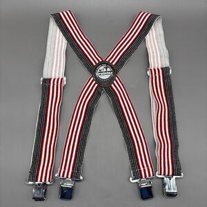 Graintex Heavy Duty Work Suspenders Adjustable Red Black White Striped Clips 2"